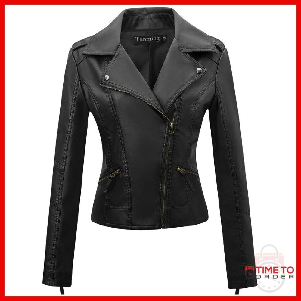 Faux Leather Moto Biker Short Coat Jacket Women's XS-XXL